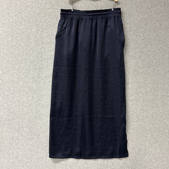 Lululemon Glide Away Navy Blue Side Slit Satin Pull-On Slip Midi Skirt Size 6 - Picture 9 of 14